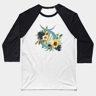 Taurus Horoscope Zodiac Blue Sunflower Design Baseball T-Shirt